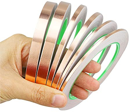 senvenelec selbstklebend kupferfolie – Doppelseitiges leitfähiges Kupferfolienband – (50 m × 8 mm) × 2 – EMI- und HF-Abschirmung, Papierschaltkreise, elektrische Reparatur, Löten – 2 Stück.