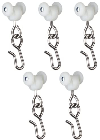 EverTrack Curtain Hooks - Dual Wheel Roller Carriers for Ceiling Mounted Curtain Track with Stainless Steel Hooks for Curtains, Drapes, and Room Dividers - Pack of 15