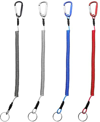 4 Piezas de Llavero Espiral elástico de cordón de Pesca Colorido,mosquetón de Resorte cordón de Seguridad Utilizado para Operaciones de Pesca con Abrazadera de Llave