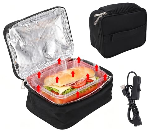 Natudeco Lunch Bag Portable Oven USB Charging Microwave Aluminum Liner Bento Box Oxford Cloth Food Heater with Handle for Travel Car Office
