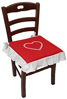 Russo Tessuti 6 Cuscini Sedie Cucina Coprisedia Laccetti Volant Cuore Stampa Ricamato Bonheur -Rosso