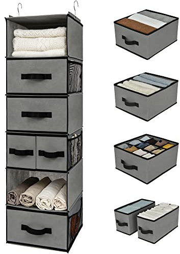 GRANNY SAYS Kleiderschrank Organizer Hängend, 1er-Pack Hängeorganizer mit Schubladen, Grau Hängeaufbewahrung Schrank Organizer, Hängeregal Schrank, Hänge Organizer, Hängeregal Stoff für Schlafzimmer