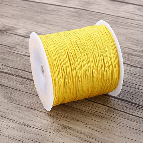 Tyenaza Coda di Topo Cordoncino, 100m x 0,8mm Filo Cerato Corda di Nylon, Macramè, Shamballa, Filo Giallo per Perline, Macramè, Creazione di Gioielli, Cucito