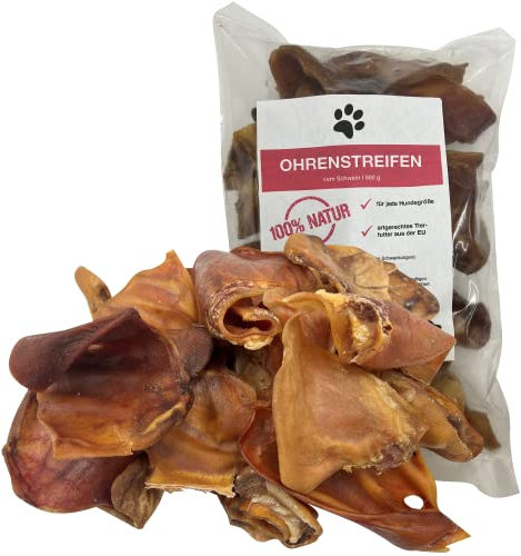 FROKI Premium Ohrenstreifen vom Schwein für große & kleine Hunde 500g| 100% Schwein | 100% Natürlich | Futter-Snack | Hunde-Leckerlis | Natur-Kausnack | Zahnpflege | ohne Zusatzstoffe