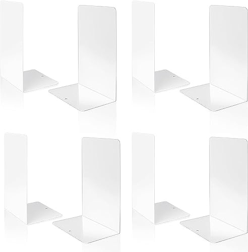 Deefongo 8 Stück Buchstütze, 20.5x13.5x9.3cm, Buchstützen aus Metall, Weiß Buchstütze für Büro Schule Zuhause Bibliothek