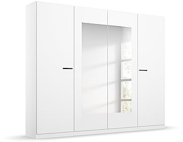 Rauch Möbel Florenz Schrank Kleiderschrank Drehtürenschrank mit Spiegel, Alpinweiß, 4-türig, inkl. 2 Kleiderstangen, 2 Einlegeböden BxHxT 226x210x54 cm