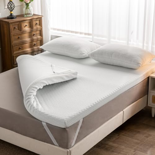 USPARK Super King Memory Foam Mattress Topper, 7cm Thick Gel-infused Mattress Topper Memory Foam Superking size bed for Back Pain Relief with Washable Bamboo Cover (Super King-180x200cm)