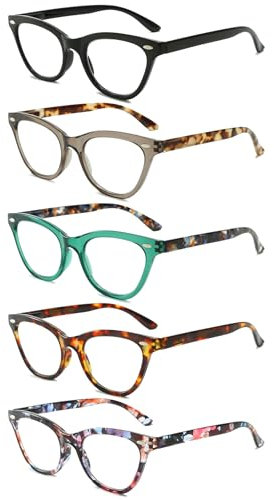 VEVESMUNDO Damen Lesebrillen Modern Katzenaugen Design Kunststoff Federscharnier Lesehilfen Sehhilfe Brille +1.0,+1.5,+2.0,+2.5,+3.0,+3.5,+4.0 (5 Stück Lesebrillen Set, 3.5)