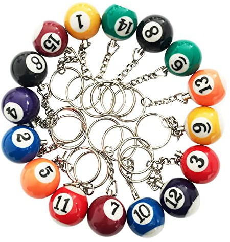 Peowuieu Buntes Billard Kugel SchlüSsel AnhäNger Set, 16 StüCk, Mini SchlüSsel AnhäNger BäLle Achtball Billar Billard Ketten ZubehöR Teile