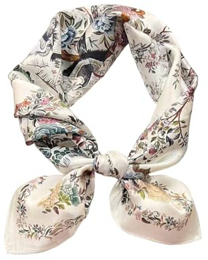 JERLA 100% ren mullbärssilke fyrkantig halsduk för hår – 71 x 67 cm kvinnor män naturlig silkesscarf huvudduk, Blommor och fåglar rosa, 26.7”X26.7”