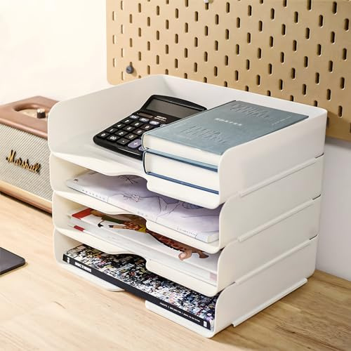 Easyhomie Vierstufige Ablagekorb A4, Multifunktionale Briefablage & Dokumentenablage aus PET Kunststoff, Stapelbare Büro Organizer