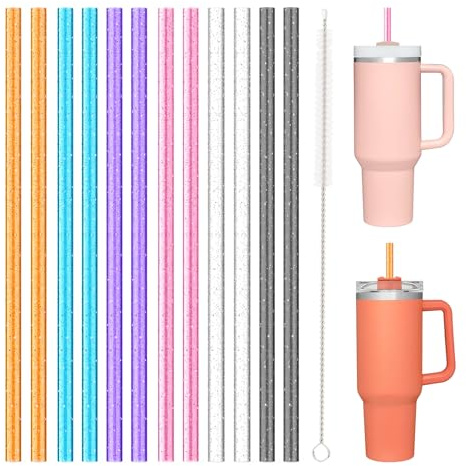 Allwith 12 PCS Replacement Straws for Stanley|Owala|Simple Modern 40oz 30oz Tumbler, Reusable Color Drinking Straws with Cleaning Brush for Stanley Cup Accessorie，BPA Free, Dishwasher Safe