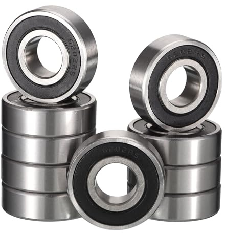 HiPicco 6202-16-2RS Deep Groove Bearings, ID 16mm x OD 35mm x Width 11mm Double Rubber Sealed Ball Bearings, Pre-Lubricated (GCr15) Chrome Steel 10pcs