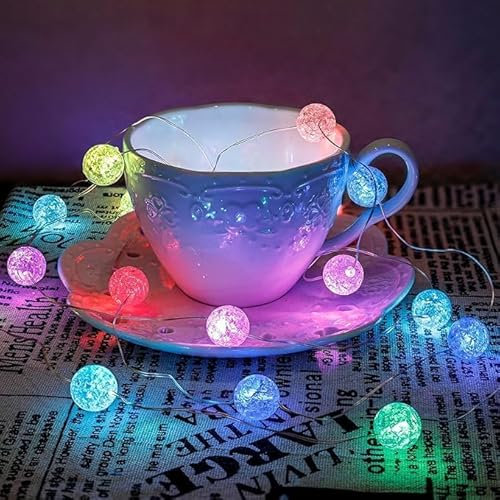 xiao Lámpara de cadena esférica, lámpara de bola de cristal LED agrietada, lámpara de cadena de cuentas agrietada, lámpara de cadena interior de plata, dormitorio USB (Multicolor, 5M 50LED)