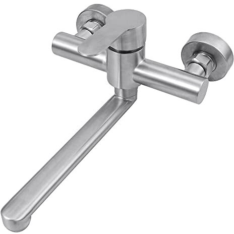 CLEADONG Wasserhahn Wandmontage, 360° Drehbar Wand Küchenarmatur, 7.5 L/Min Wasserhahn Spüle Küche, Edelstahl Wasserhahn Küche Wandmontage, Spültischarmatur Wandmontage Mit Griff (Silber)