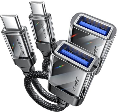 JSAUX USB C to USB Adaptor 2 Pack, USB C Adapter OTG Cable Type C Male to USB 3.1 Female Compatible with iPhone 16 Pro Max/15 Pro Max, MacBook, iPad Pro, Samsung Galaxy S24/S23/S22, Pixel 9/8-Black