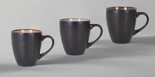 Juego de 3 Tazas de Cafe o Té | Tazas de Cerámica Negro Mate exterior - 3 colores interiores diferentes | Set de Cafe Grande, Americano - Para Hogar, Oficina o Hosteleria | Desayuno (Grande - 450ml)