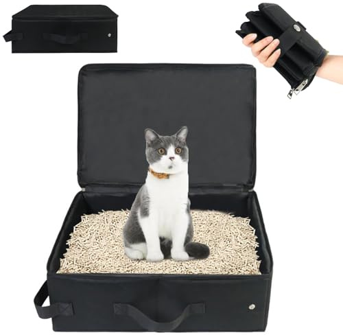 Bac a Litiere de Voyage pour Chat avec Couvercles, Pliable Litiere Portable pour Chat, Imperméable, Résistant pour Chaton, Lapin Voiture, Intérieur, Camping, Voyage, 40 * 30 * 15cm, Noir