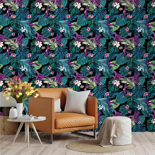 Selbstklebende Tapete Lila Blätter Blau Strukturtapete Wandtattoo Schlafzimmer Tapete Selbstklebend Vliestapete Wallpaper for Living Room Tapeten Leicht zu Entfernen Wandschutzfolie 45x600cm