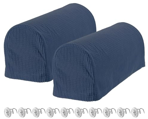 uxcell Stretch Armrest Covers Armchair Anti-Slip for Chairs Sofas Couch Arm Covers Recliner Sofa 1 Set w/Twist Pins(Navy Blue)