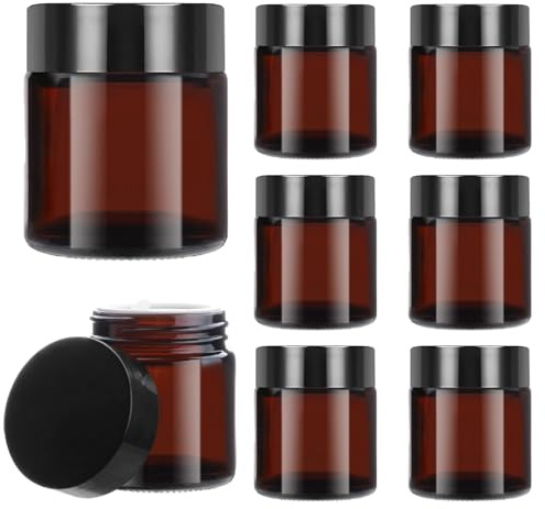200ml Amber Glass Jars, 8 Pack Empty Cosmetic Jar with Lids and Inner Liners, Refillable Cream Container Jars for Lotions, Essential Oils, Powder