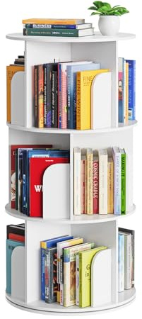 SpaceAid Estantería giratoria de 3 niveles estilo cruzado, estantería giratoria de 360 grados, torre Lazy Susan, estante giratorio vertical para libros, organizador de ahorro de espacio, color blanco