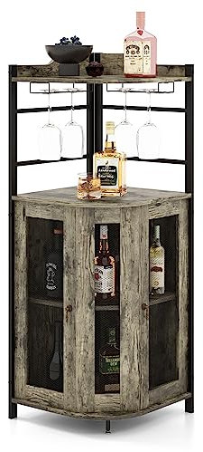 Eck-Barschrank, 2 Netztüren, Weinschrank mit Glashaltern, verstellbarem Regal & Kippschutzgeräten, industrieller Likör-Wein, Getränke, Aufbewahrung, Sideboard für Zuhause, Bar, Küche, Keller