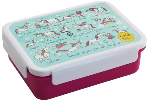 Tyrrell Katz Kids Unicorn Printed Large Bento Lunch Box in Blue - Children's Food Container with Clip Lock Lid and Removable Inner Dividers - 18.5 x 14.5 x 6.0 cm