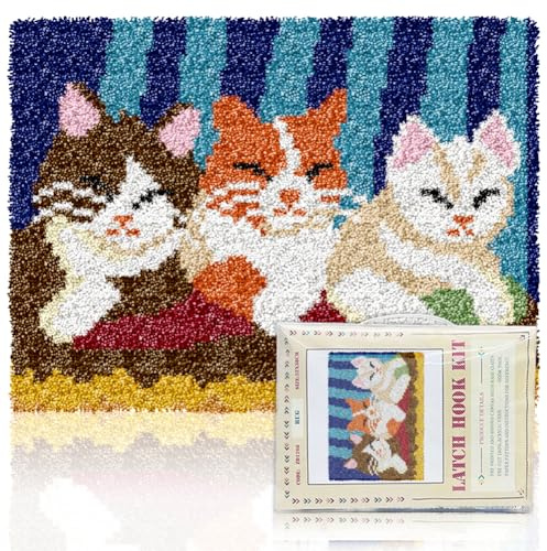 ORIGACH Knüpfteppich Zum Selber KnüpfSet Katze Tapisserie Teppich Knüpfsets DIY Fußabtreter Kissenbezug Knüpfsets Latch Hook Kit Für Wandkunst Handwerk Geschenke, 52 x 38 cm
