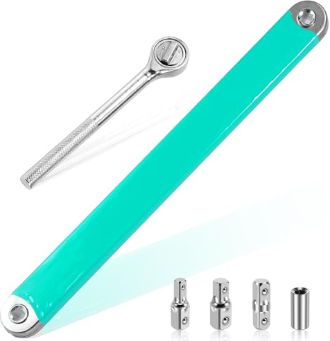 Offset Extension Wrench mit 1/2, 1/4, 3/8 Antriebsadapter Gekröpfter Verlängerungsschlüssel mit Ratschenverlängerung Schraubenschlüssel Verlängerung 39cm für Autoreparatur Mechanischer (Grün)