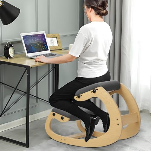 reukmuuc Verstellbarer Kniestuhl, ergonomischer Haltungskorrekturstuhl mit Schaukelfunktion, Schreibtischstuhl aus Holz für Büro und Arbeitszimmer, 117 kg Tragkraft, Holz