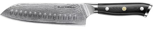 Blackwell Coltello Santokues Damasco, in stile giapponese, 67 strati in acciaio damasco, 19 cm