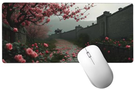 Mauspad XXL 1200 x 400 x 3mm, Mausepad Blume Schreibtischunterlage Großes Straße Mauspad mit Vernähten Kanten, Wasserdicht und Rutschfest, Abwaschbar Gaming Mausepad für Gaming,Büro,Zuhause H-458