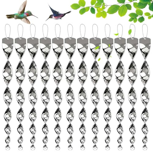 12 Piezas Varillas Reflectantes Repelentes de Pájaros,Espiral de Viento Reflectante, Varillas Reflectantes Repelente Pajaros, Varilla en Espiral Reflectante, para Balcones Jardines Arboles Frutales