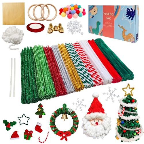 YYUENG TAK 350 piezas Limpiapipas Manualidades Verde y verde flash,Set de Limpiapipas para Navidad, con varios accesorios – Adecuado para regalos, manualidades y decoraciones,Christmas Pipe Cleaner