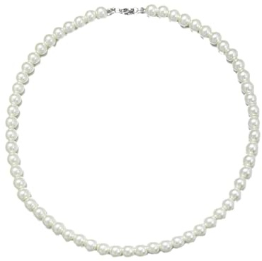 Sikweny Perlenkette Damen Herren Unisex Pearl Necklace Women 6 MM Halskette Perlenkette Herren Elfenbein Perlekette Damen Pearl Necklacedainty Round für Den Alltag Hochzeiten Dinnerpartys