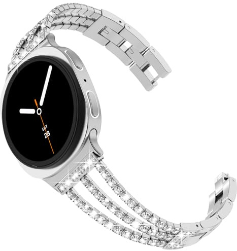 KADES Glitzerndes Armband kompatibel mit Samsung Galaxy Watch 8 Armband 40mm 44mm, Damen Metall Gliederarmband Ersatzarmband für Galaxy Watch 8 Classic Strap 46mm(2025),Silber