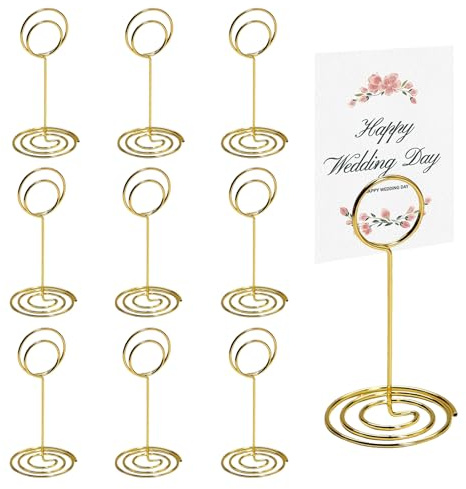Cisyia 10 Pack Table Number Holders, 3.35 Inch Gold Steel Table Number Stands, Sign Holder for Table Numbers Tables Place Card Holders Photo Holders for Table Centerpieces Wedding Party Restaurant
