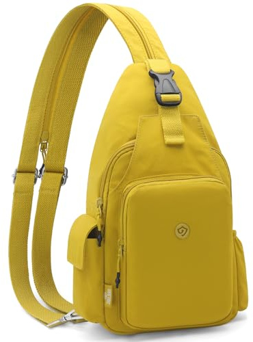 GOUNNU Lätt bröstficka kvinnor och män liten slingväska stöldsäker axelväska nylon axelväska casual axelväska crossbody bag för utomhussport cykling resor, GUL