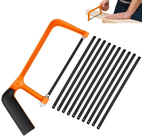 6 Inch Hacksaw for Metal Cutting, Junior Hacksaw with 10 Blades, Compact Hand Saw for DIY Projects, Woodwork, PVC Pipe and Tile Cutting