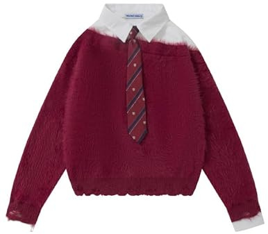 Aelfric Eden Y2K Pull en tricot pour femme - Pull en mohair - Décontracté - Col rond - Pull d'hiver à manches longues - Vintage - Pull à manches longues - Pull vintage