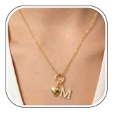 LOLIAS Hjärtkedja med bokstäver 14K guld bokstäver halsband rostfritt stål namnkedja namn och hjärta hänge personlig initial kedja bästa vän gåva smycken för kvinnor flickor