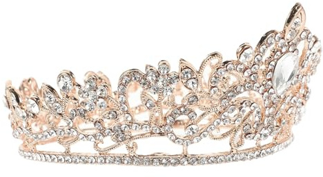 Mobestech Tocado Elegante para Novia de Boda Adorno de Pelo Rosa Dorado Brillantes Accesorio Nupcial Vintage para Fiesta Aniversario y Celebración Especial