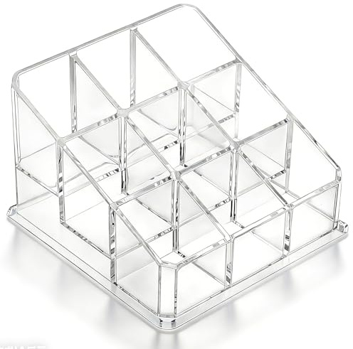 DOPENSPI Stepped Acrylic Lipstick Lip Gloss Organizer, Clear 9 Slot Cosmetic Display Holder for Bathroom Vanity Storage Rack