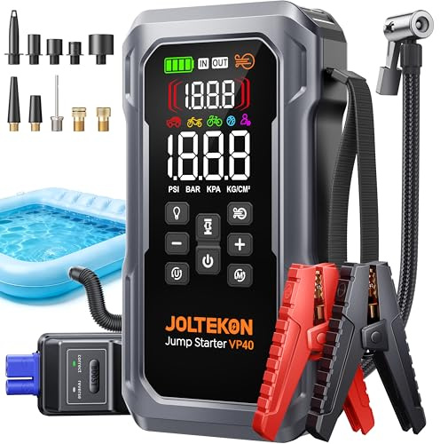 JOLTEKON 6000A 160PSI 9-in-1 Car Battery Jump Starter with Air Compressor & Air Blower (All Gas 12L Diesel), Battery Jumper Starter Portable Jump Box for Car Battery with 800LM Light/18W Fast Charge