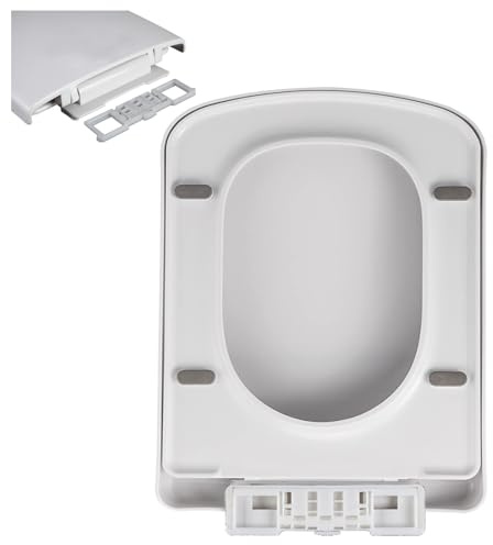 Square Toilet Seat Soft Close, White Toilet Seats Quick Release Top Fix Adjustable Hinges, Easy Installation, Slow Close Toilet Seats Rectangle,04d