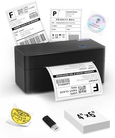 LFPERT DB402 Thermo-Etikettendrucker 4x6, USB-Versand-Etikettendrucker für Amazon, Shopify, Royal Mail, DPD, EVRI - Thermodrucker kompatibel mit Windows Mac Linux Chromebook, Schwarz