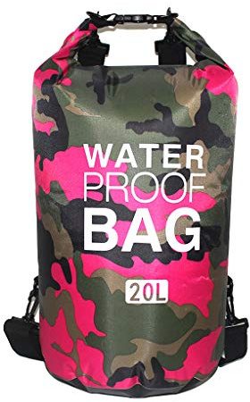 WOVEBIUS Uppblåsbar badväska boj torr säck stor kapacitet förvaringspåse för båtliv vattensport ros röd kamouflage 23 x 63 cm
