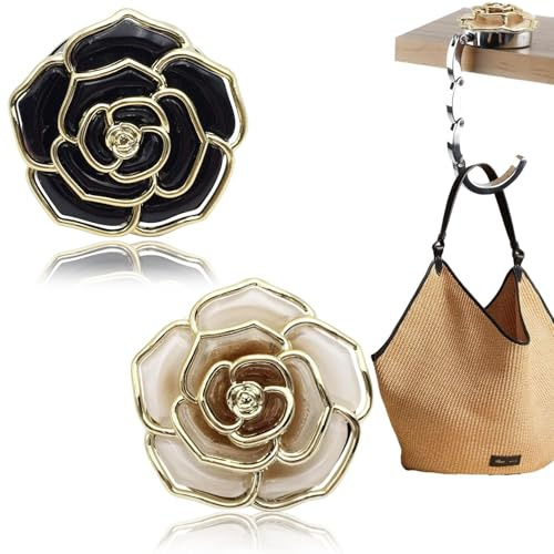 2 Stk Tisch Handtaschenhalter Haken, Rosenmuster Taschenaufhänger, Faltbare