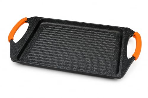 WECOOK! Ecochef Plancha Grill 45x26 cm, Antiadherente, Inducción | Aluminio fundido, Antiadherente 5 capas Quantanium, Asas silicona extraíbles, Apta inducción, gas y vitrocerámica
